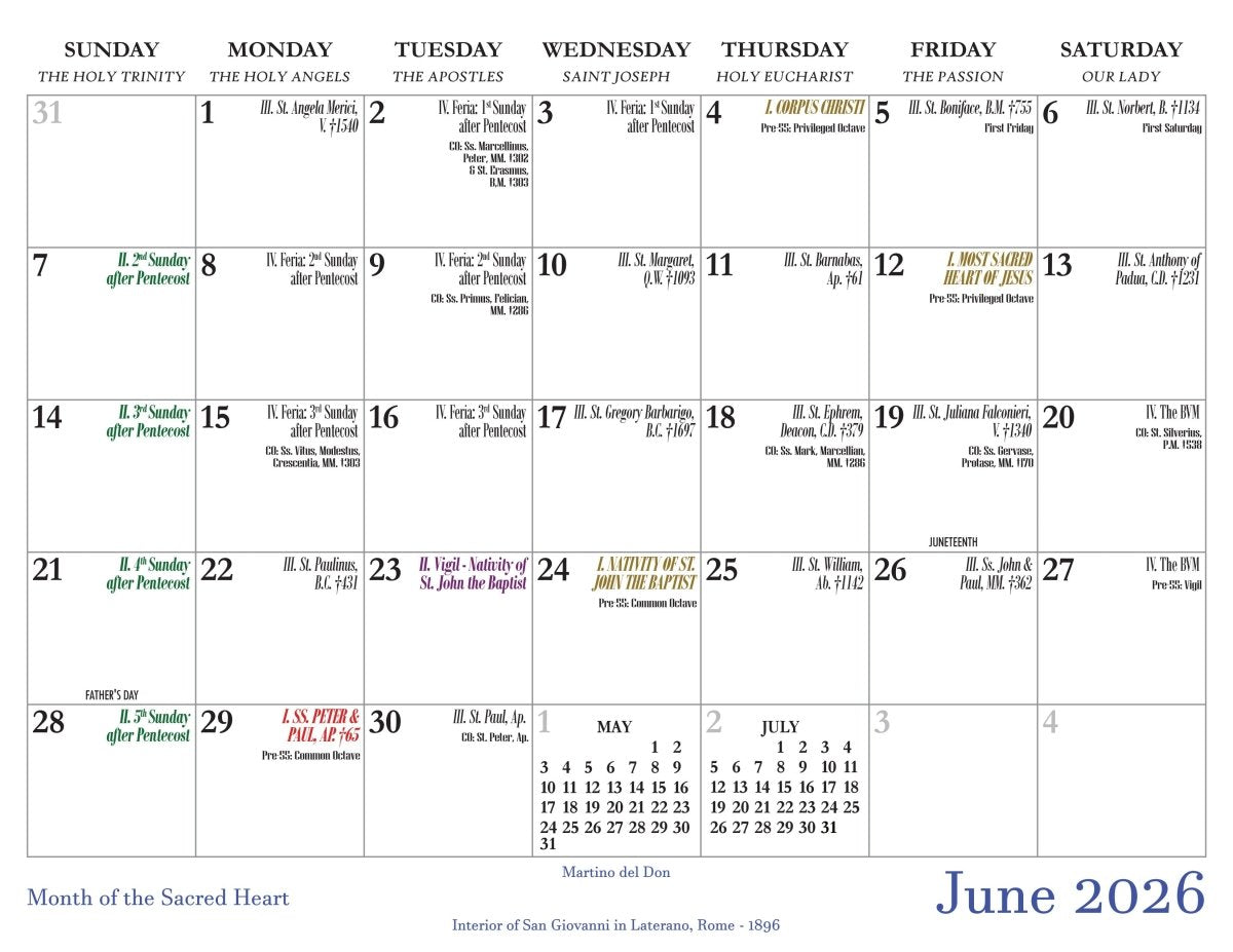 2026 - Traditional Catholic Wall Calendar - BVM Publishing