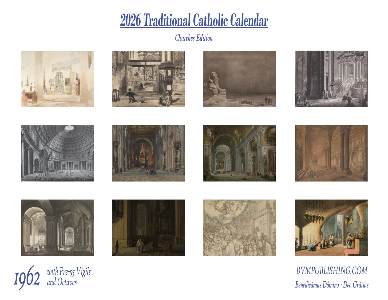 2026 Traditional Catholic Calendar with interior design images